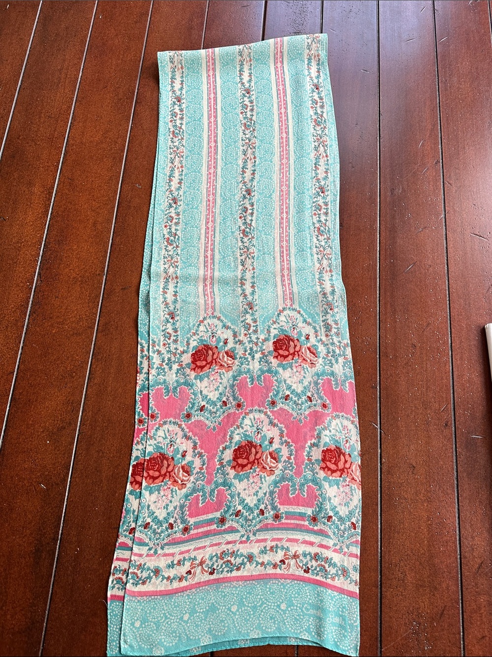 Carole Little Floral Pattern Aqua and Pink Decorative Scarf